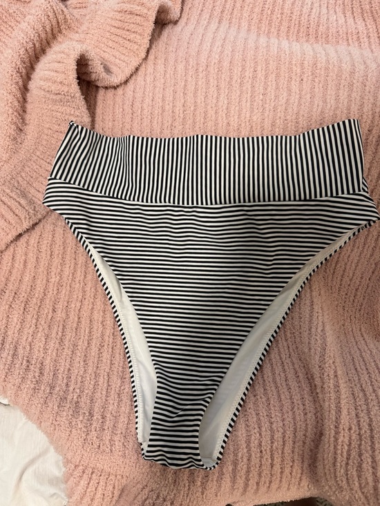 aerie Other - Aerie High-Waist High-Cut Cheeky Black & White Striped Bikini Bottom